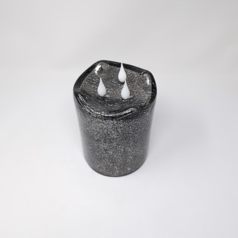 Valerie Parr Hill 3-Wick Illuminated 7" Crackle Glass Candle - Smoke Dark Gray - Picture 3 of 5